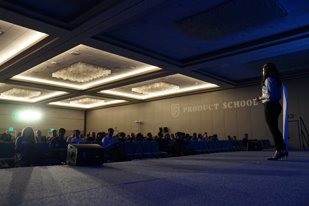 Business summit event with branded stage